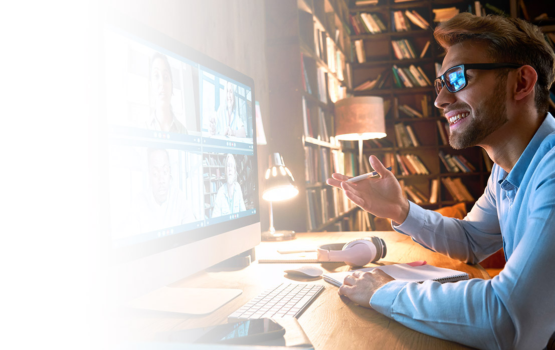A man on a video call meeting