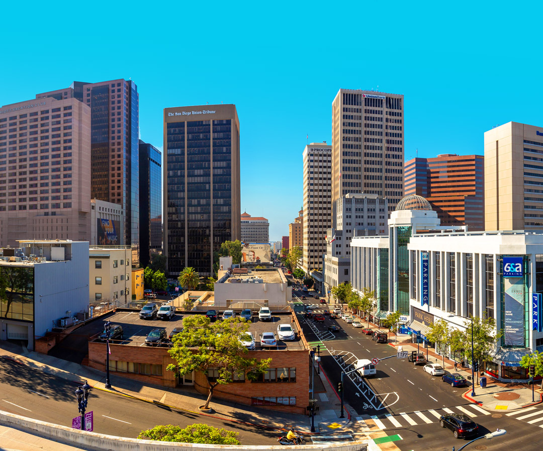 The San Diego Union-Tribune and nearby buildings